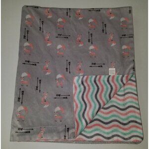 Modern Baby Fleece Reversible Blanket Lovey Fox Arrow Pink Gray Wavey Stripes